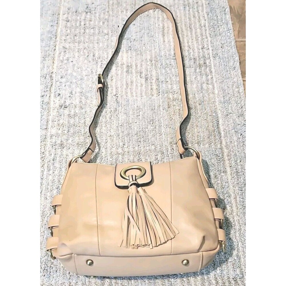 Mellow World Tan Leather Hobo Crossbody Tassel Gold Messenger Bag Hippie Purse